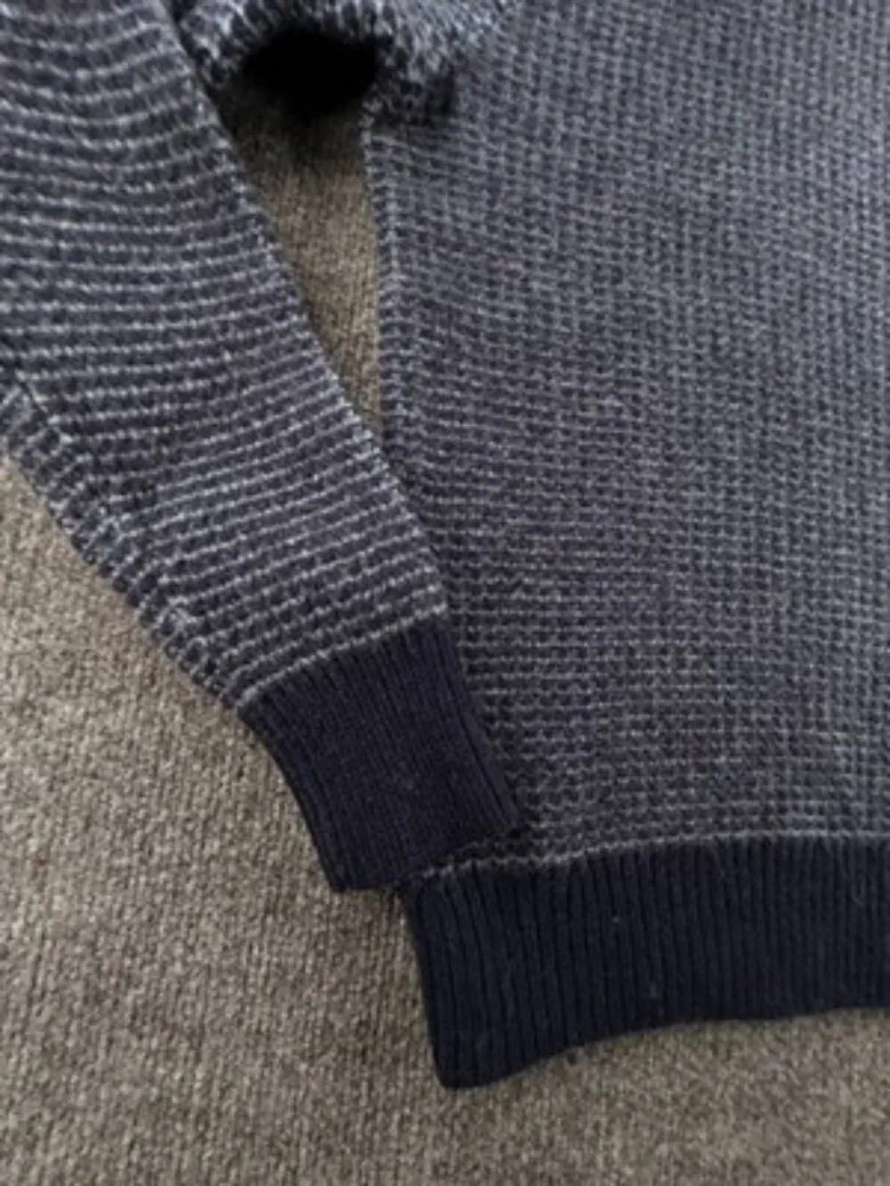 Fred Perry Thick Waffle Knit Turtleneck Sweater Large Logo Blue Wool Pullover